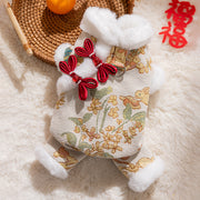Lunar New Year Pet Jumpsuit – Brocade Dog Onesie with Faux Fur