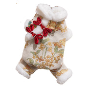 Lunar New Year Pet Jumpsuit – Brocade Dog Onesie with Faux Fur