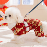 Lunar New Year Pet Jumpsuit – Brocade Dog Onesie with Faux Fur