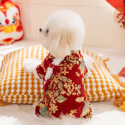 Lunar New Year Pet Jumpsuit – Brocade Dog Onesie with Faux Fur